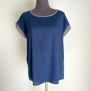 Navy sz‎ M short sleeve work career office casual blouse